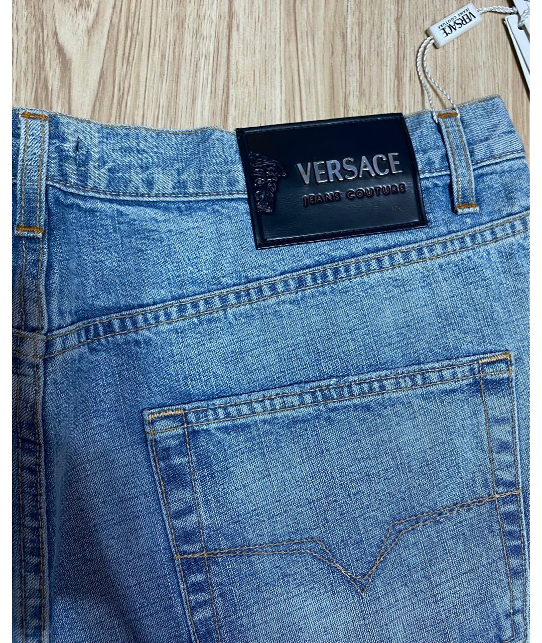 VERSACE JEANS COUTURE Голубые хлопковые прямые джинсы, фото 4