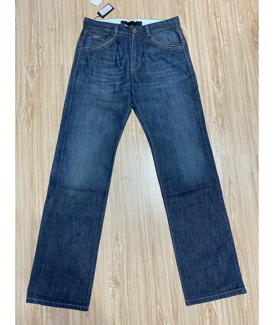 CORTIGIANI Темно-синие хлопковые прямые джинсы, фото 9