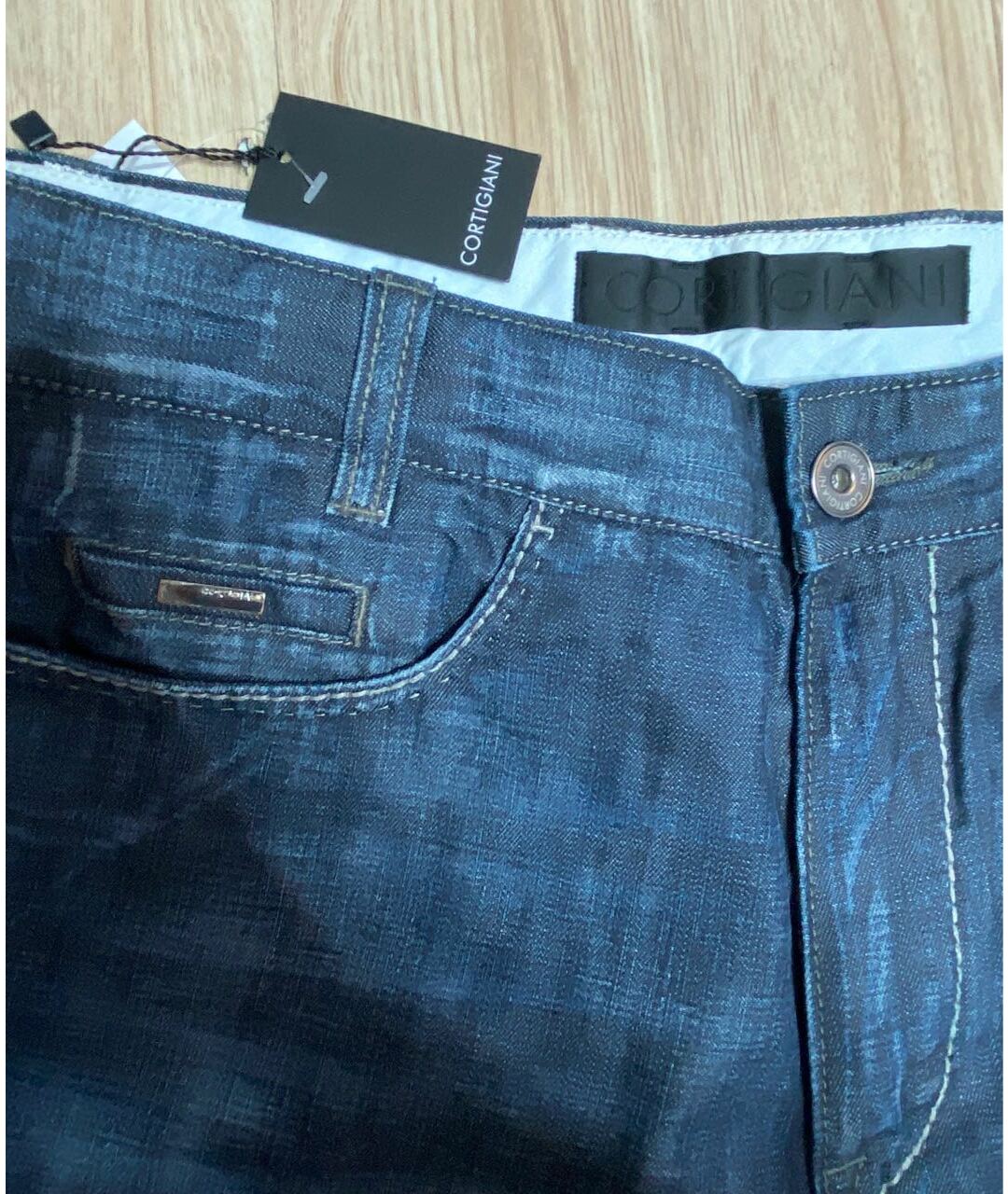 CORTIGIANI Темно-синие хлопковые прямые джинсы, фото 3