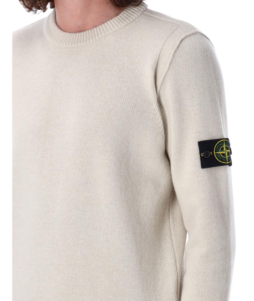 STONE ISLAND Бежевый шерстяной джемпер / свитер, фото 4