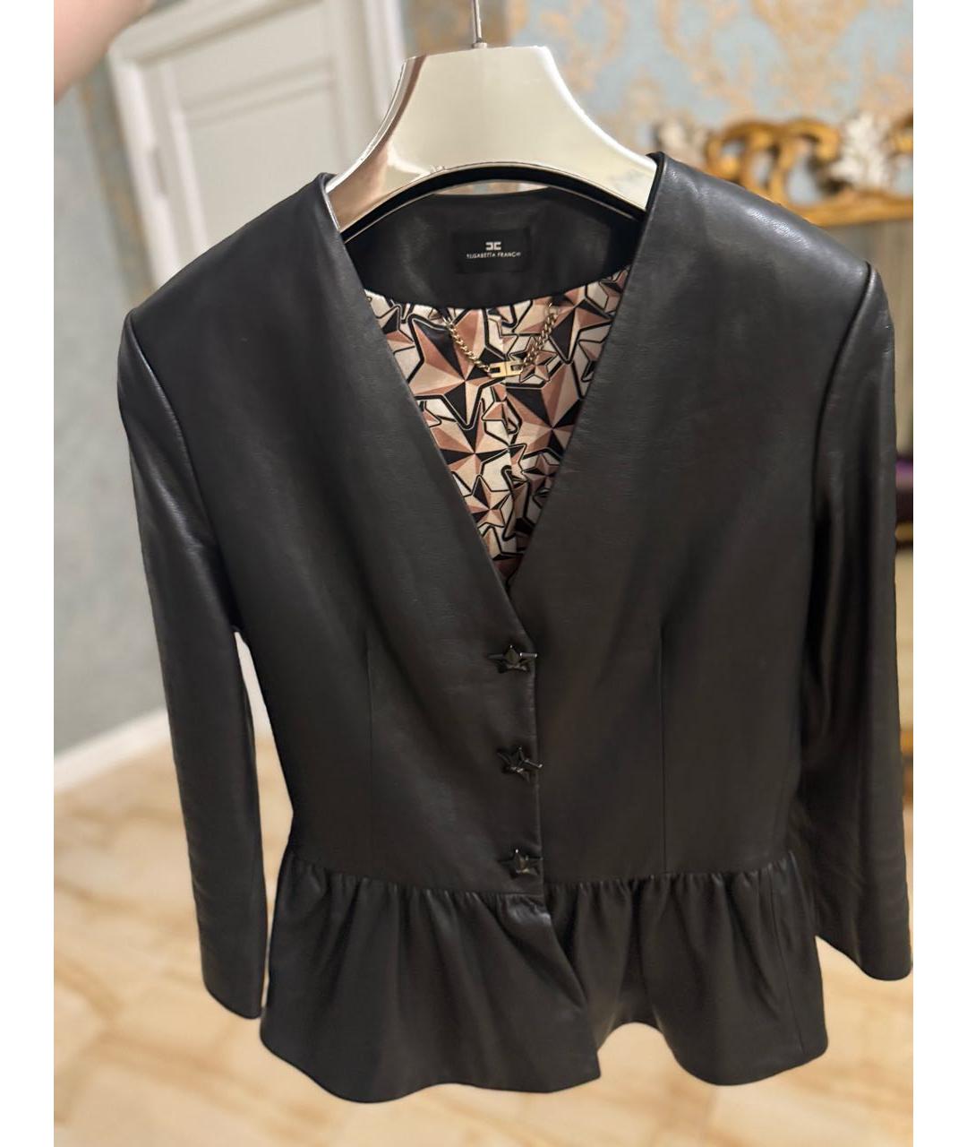 ELISABETTA FRANCHI Черная кожаная куртка, фото 6