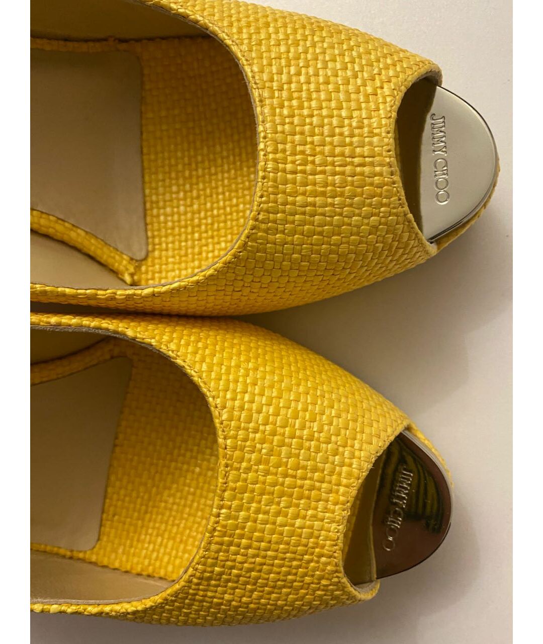 JIMMY CHOO Желтые текстильные босоножки, фото 5