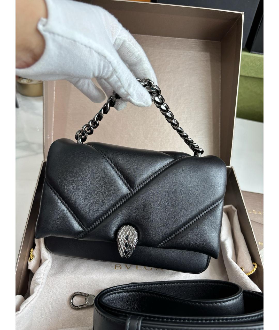 BVLGARI Черная кожаная сумка с короткими ручками, фото 1