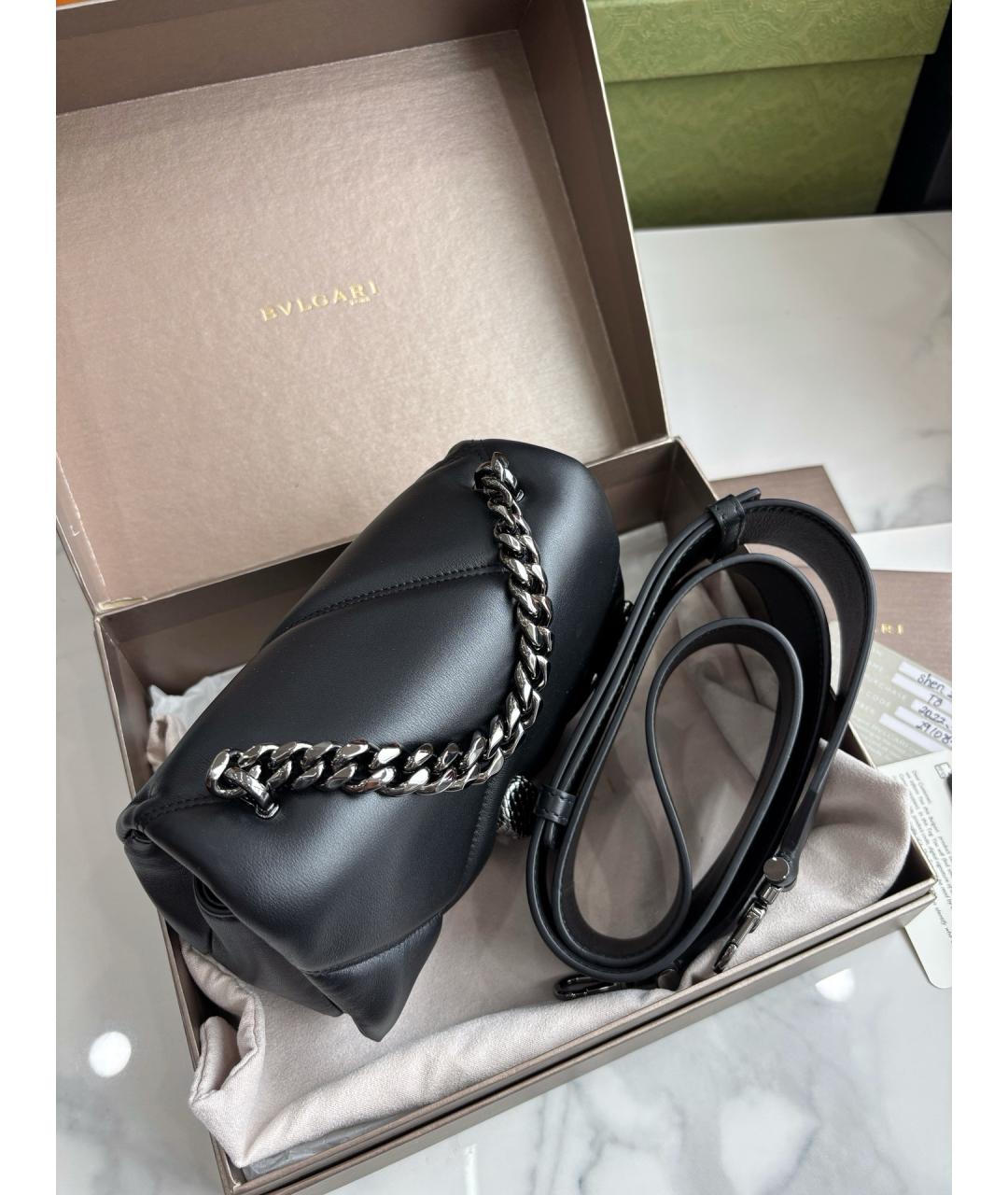 BVLGARI Черная кожаная сумка с короткими ручками, фото 6