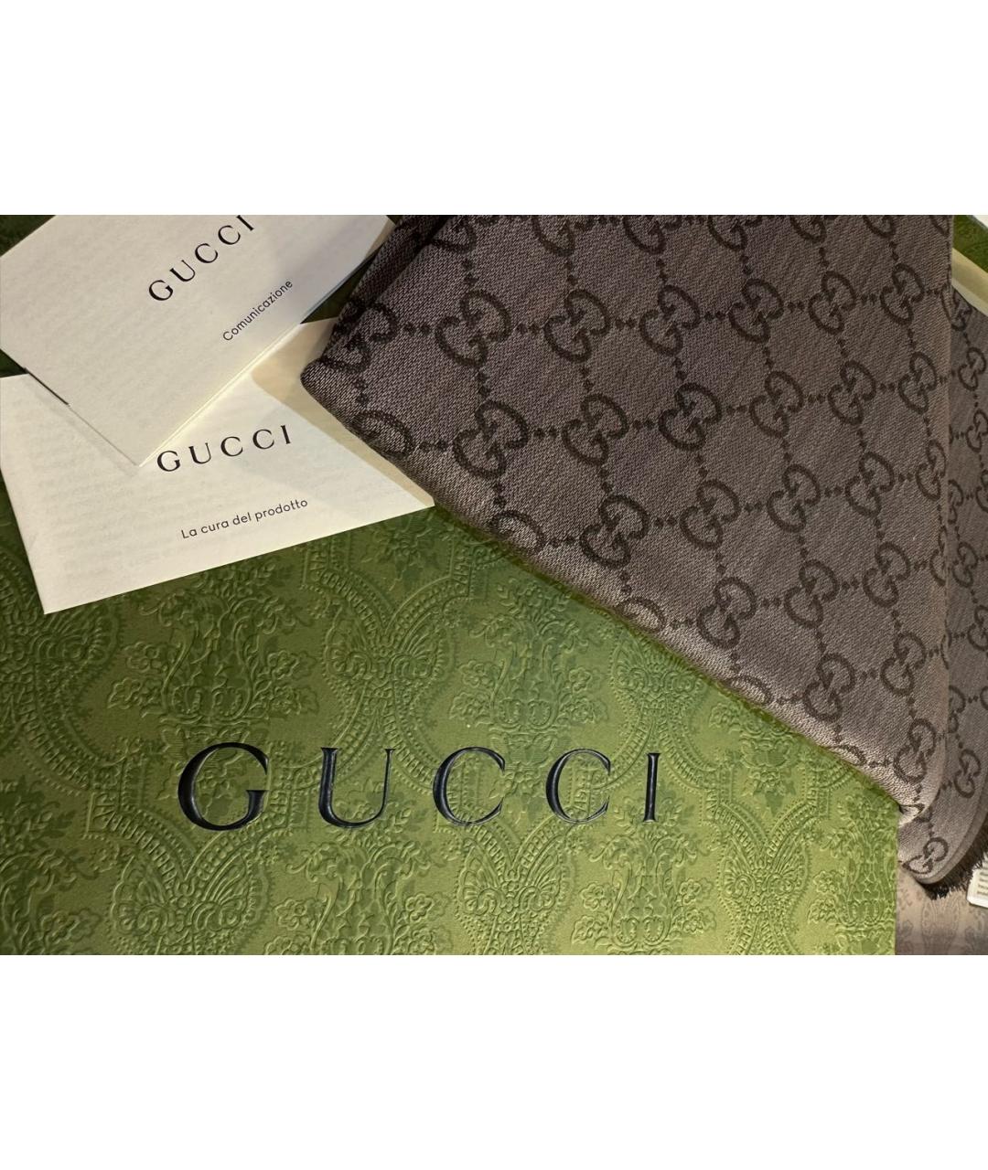 GUCCI Коричневый шерстяной платок, фото 3