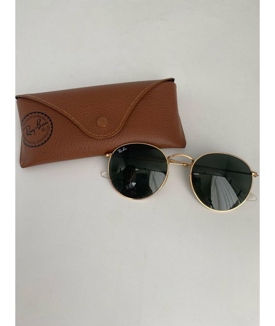 RAY BAN Золотые металлические солнцезащитные очки, фото 4