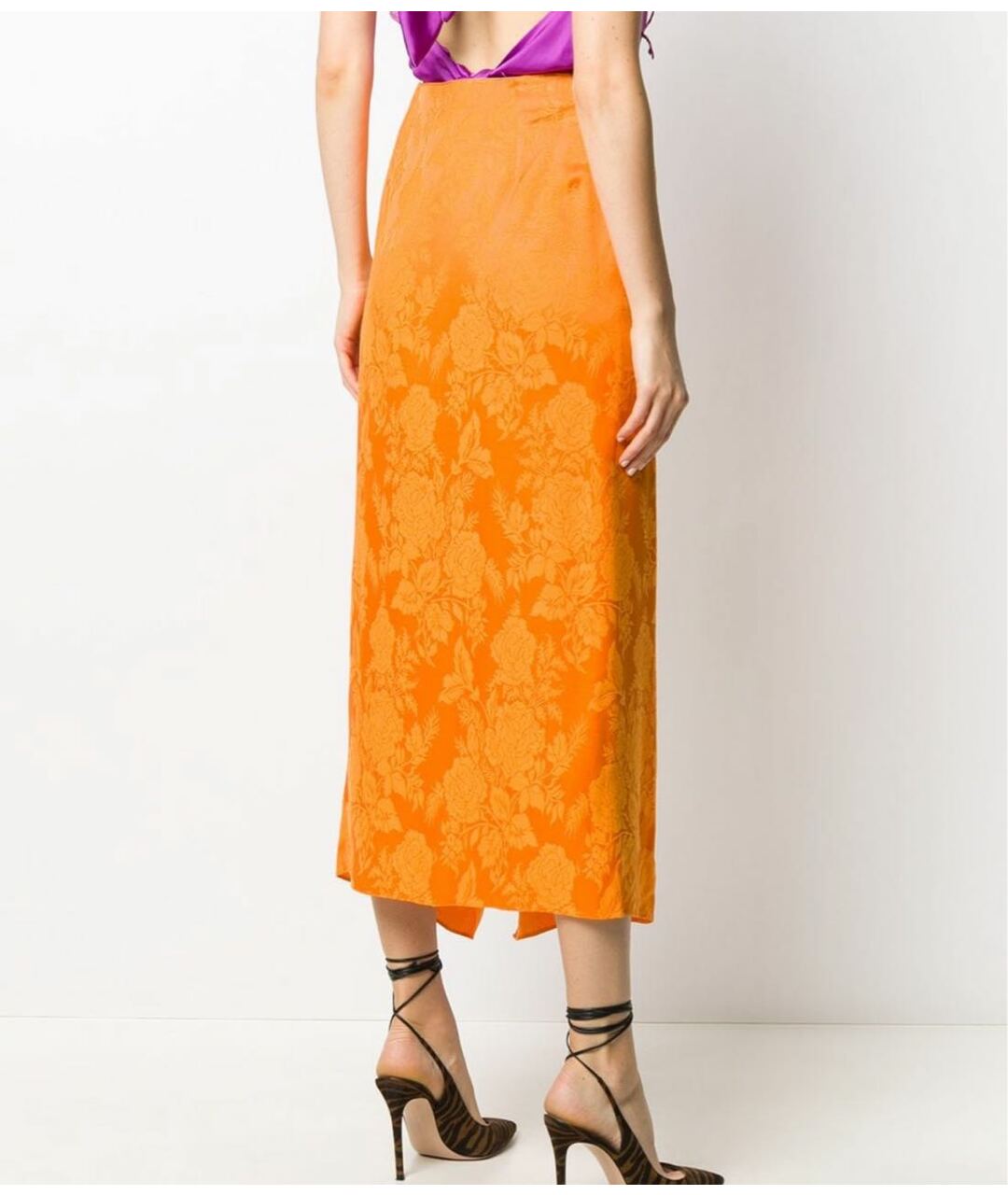 THE ATTICO Оранжевая атласная юбка миди, фото 4