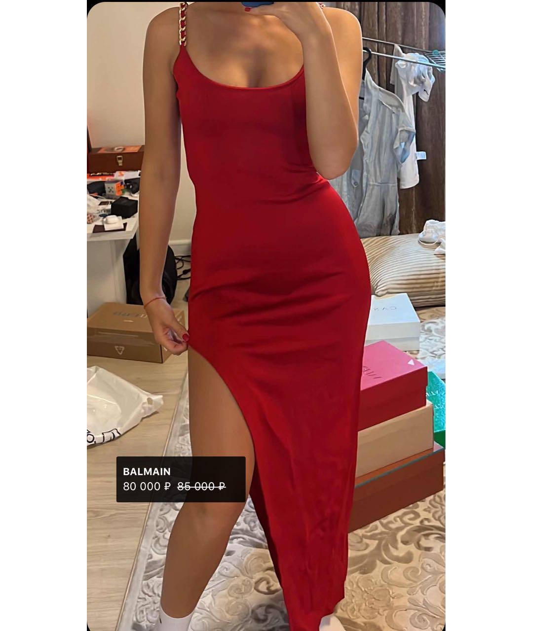 BALMAIN Красное вискозное вечернее платье, фото 2
