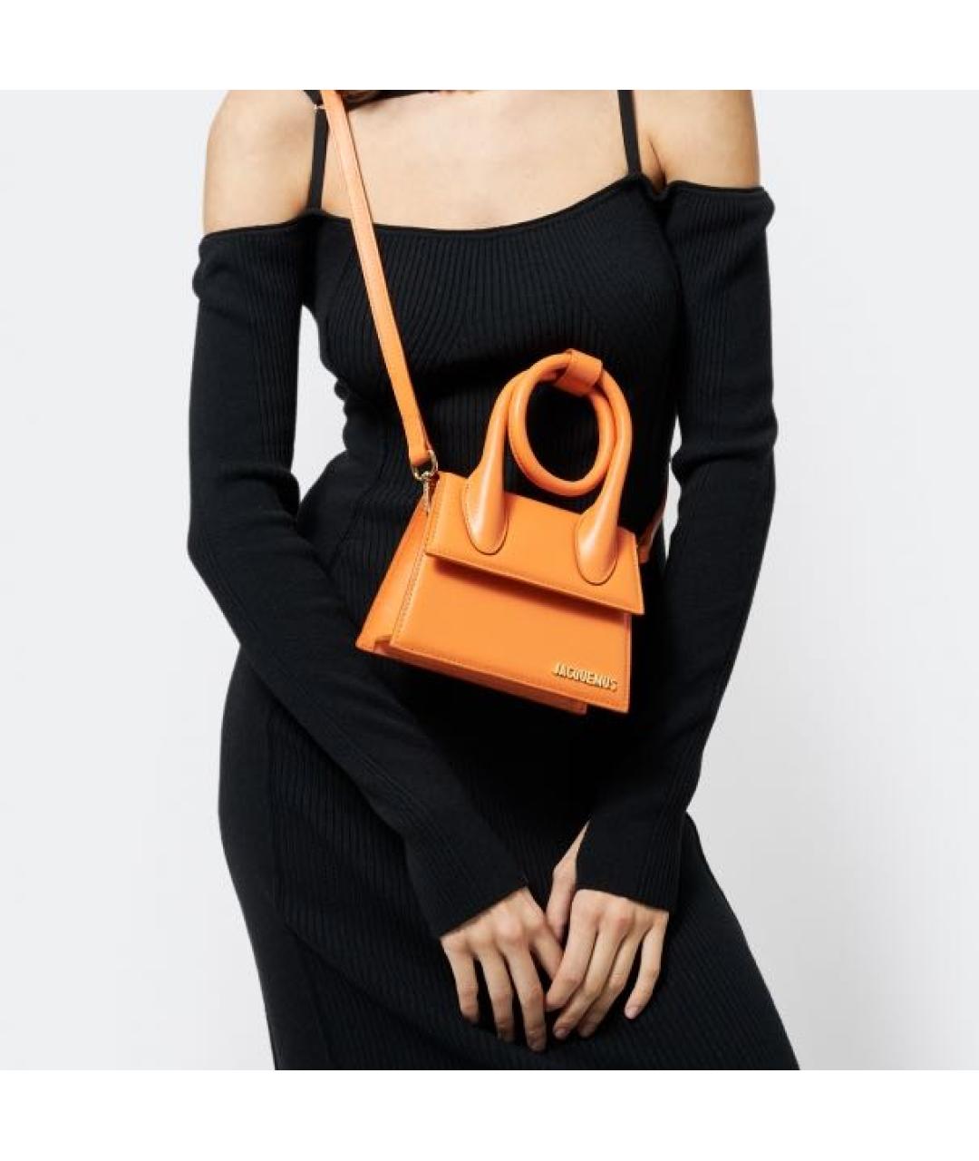 JACQUEMUS Оранжевая кожаная сумка с короткими ручками, фото 3