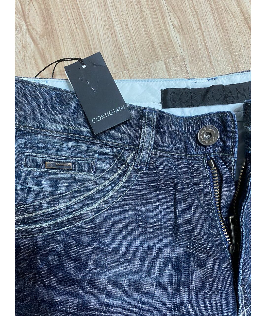 CORTIGIANI Темно-синие хлопковые прямые джинсы, фото 3