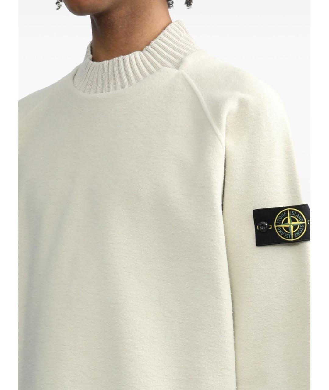 STONE ISLAND Белый хлопковый джемпер / свитер, фото 5