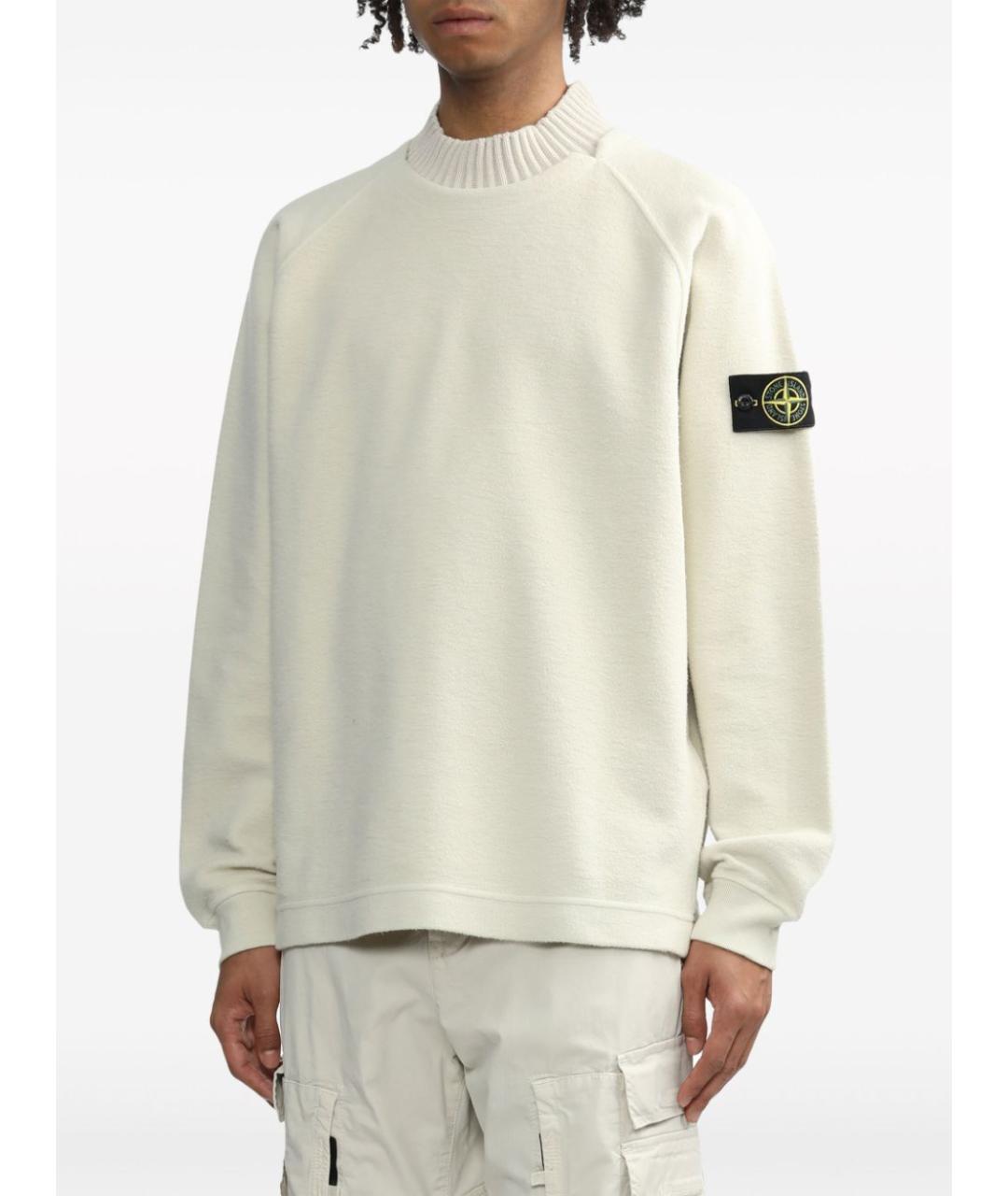 STONE ISLAND Белый хлопковый джемпер / свитер, фото 3