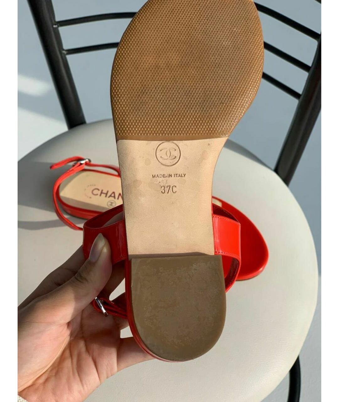 CHANEL PRE-OWNED Красные кожаные сандалии, фото 6