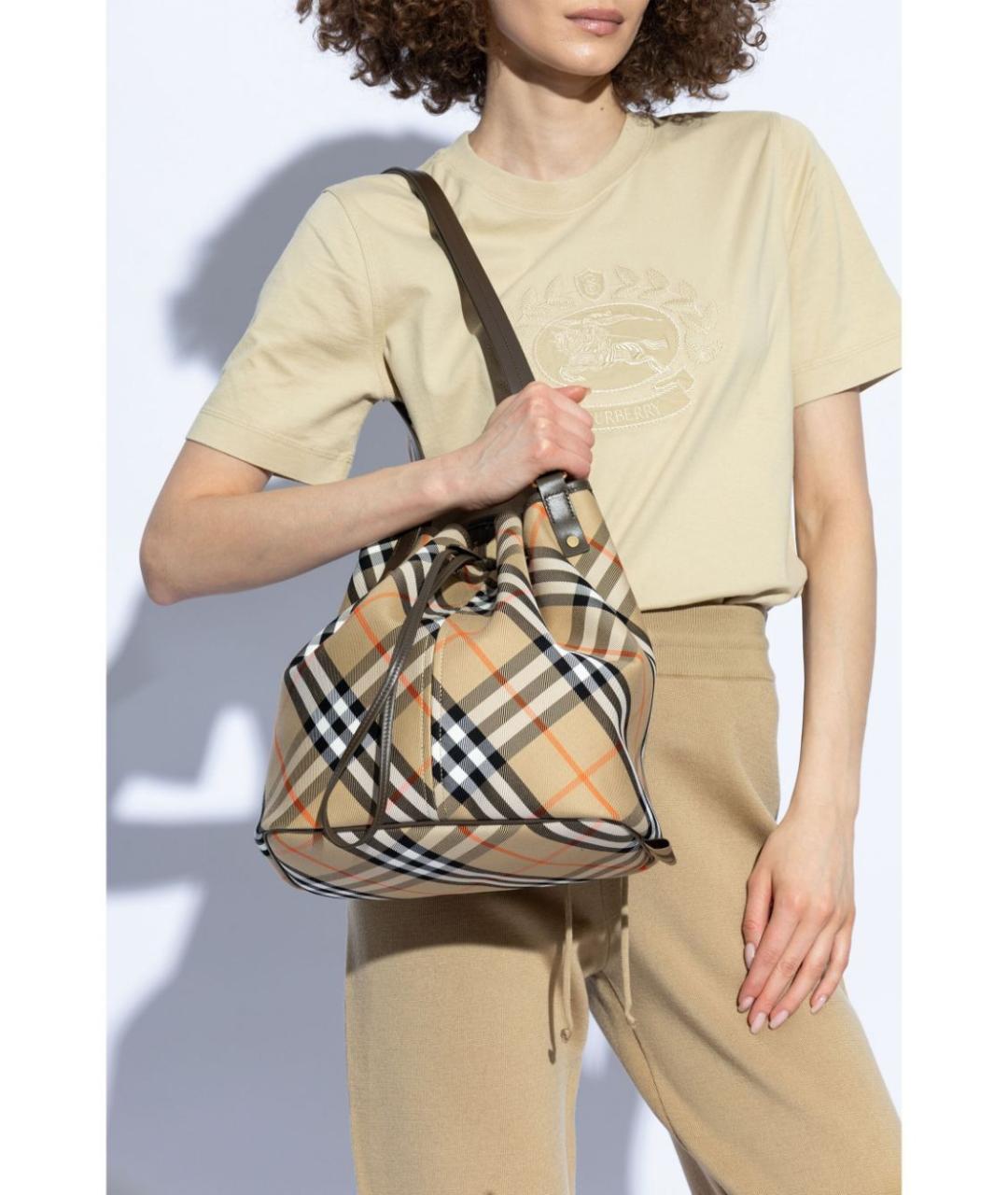 BURBERRY Бежевая хлопковая сумка через плечо, фото 2