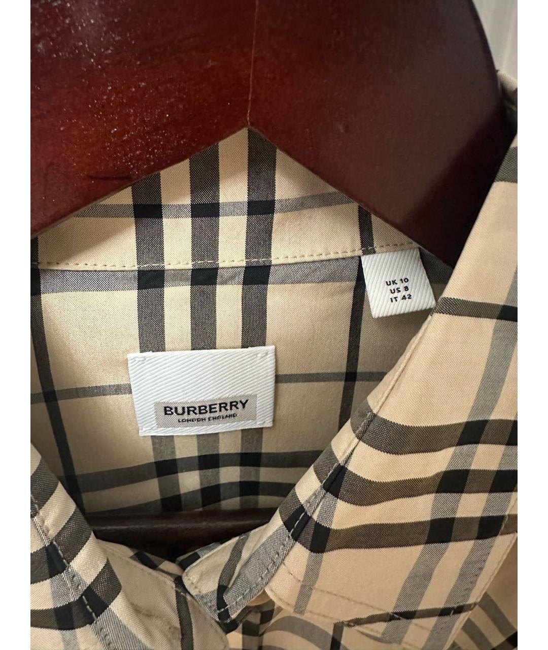 BURBERRY Бежевая шелковая рубашка, фото 4