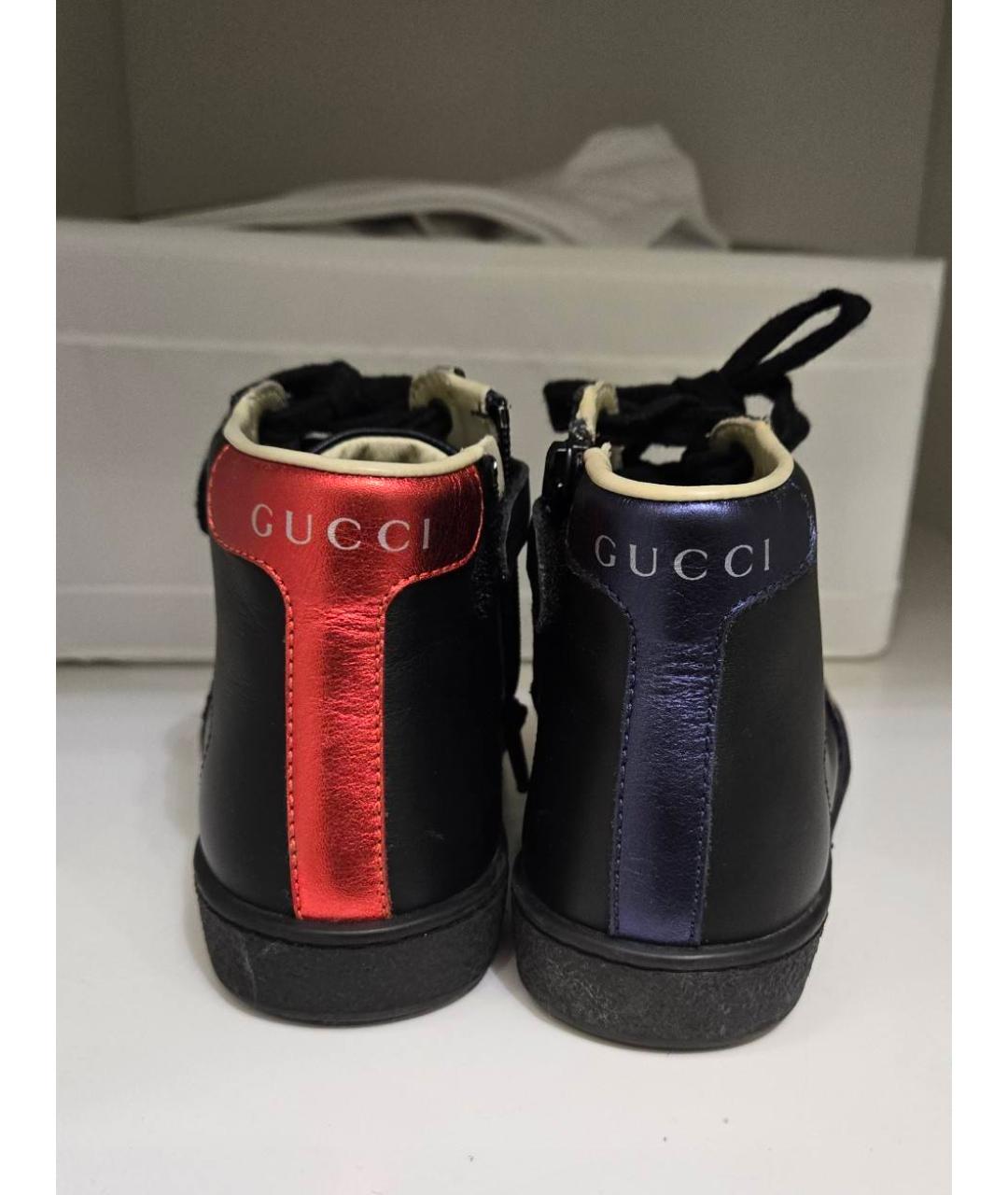 GUCCI Черные кожаные кеды, фото 4