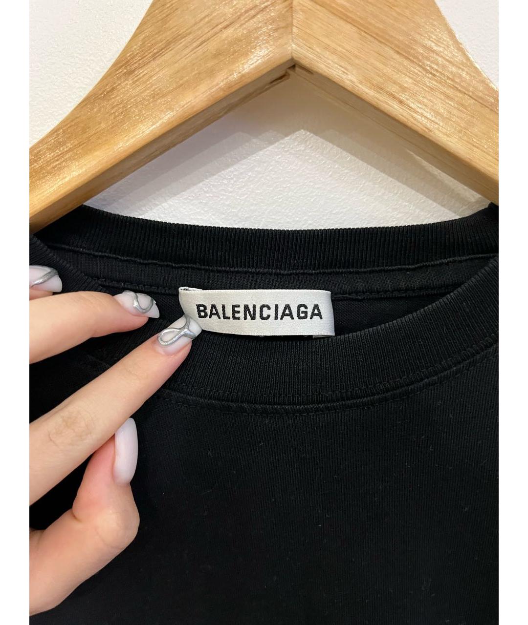 BALENCIAGA Черная хлопковая футболка, фото 4