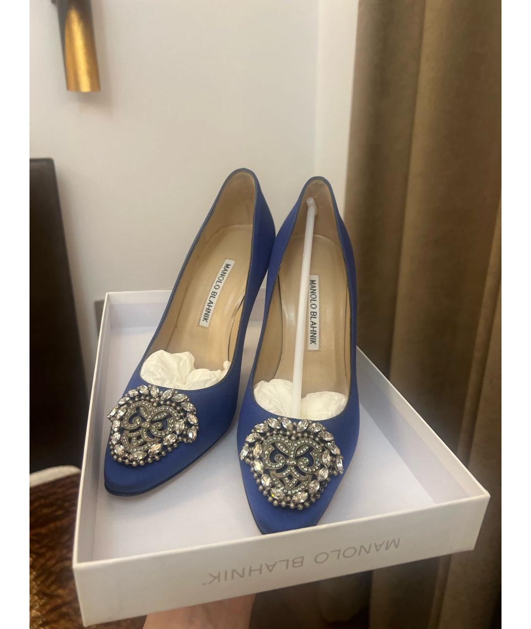 MANOLO BLAHNIK Синие текстильные туфли, фото 2