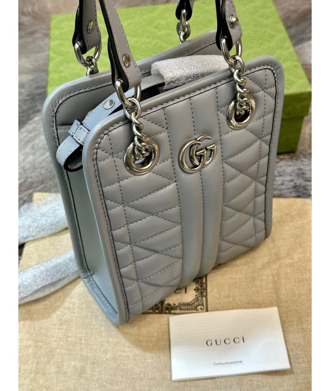 GUCCI Серая кожаная сумка с короткими ручками, фото 3