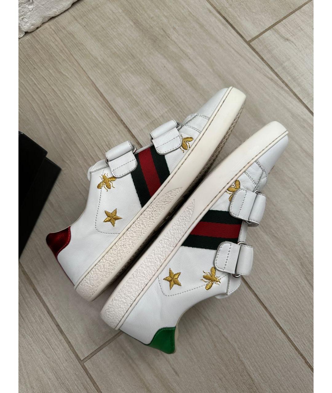 GUCCI Белые кожаные кеды, фото 4