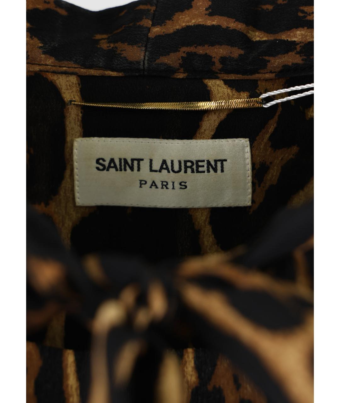 SAINT LAURENT Коричневое шелковое повседневное платье, фото 3