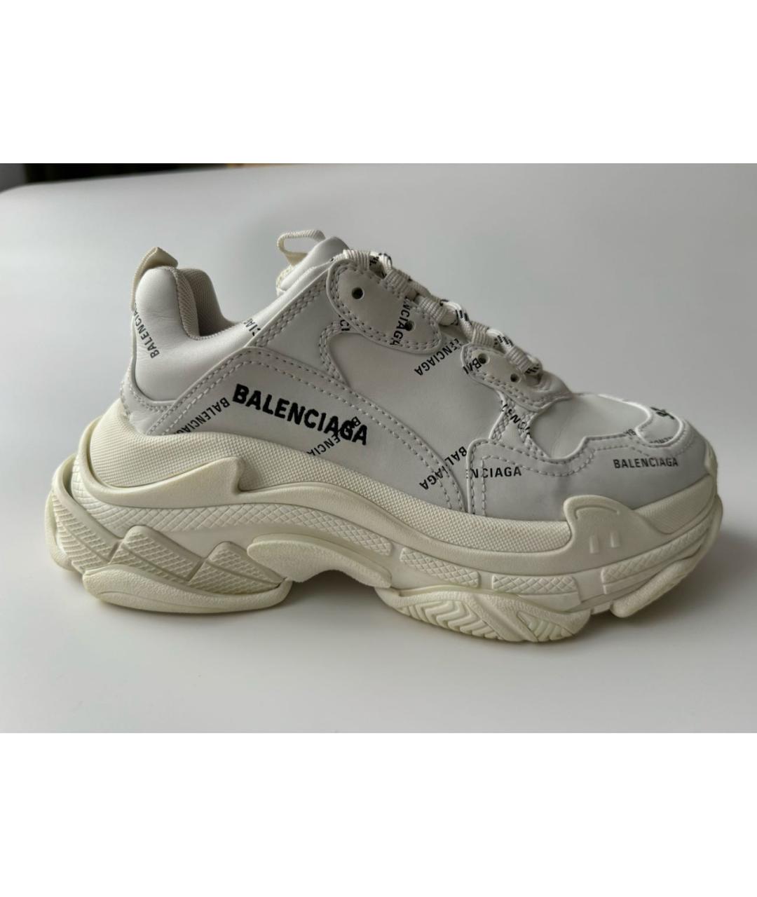 BALENCIAGA Белые кожаные кроссовки, фото 8