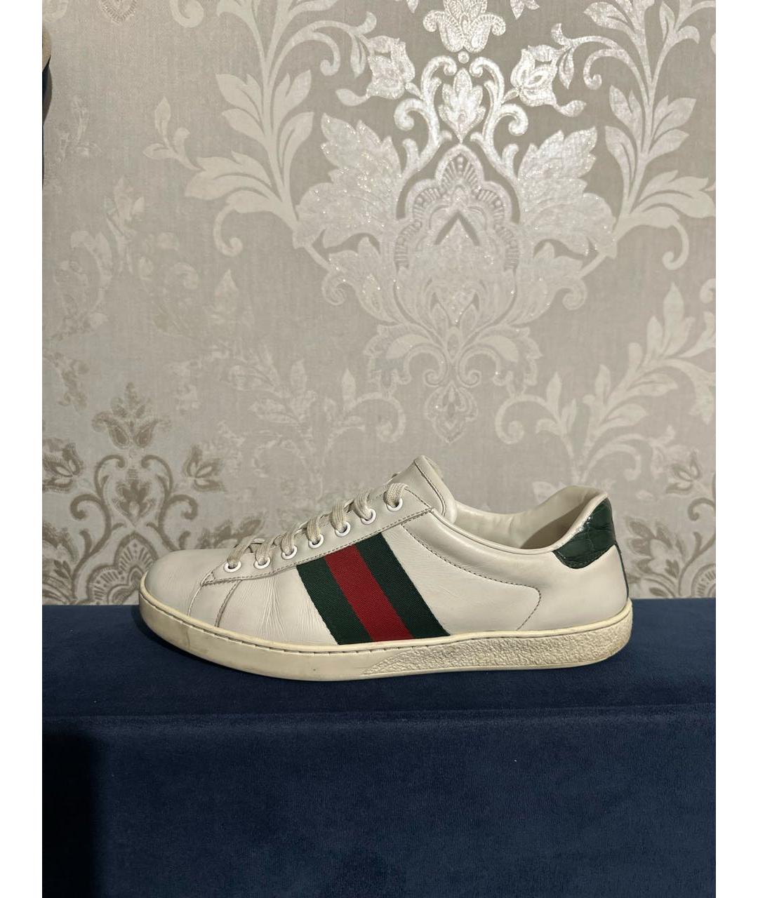 GUCCI Белые кожаные низкие кроссовки / кеды, фото 9