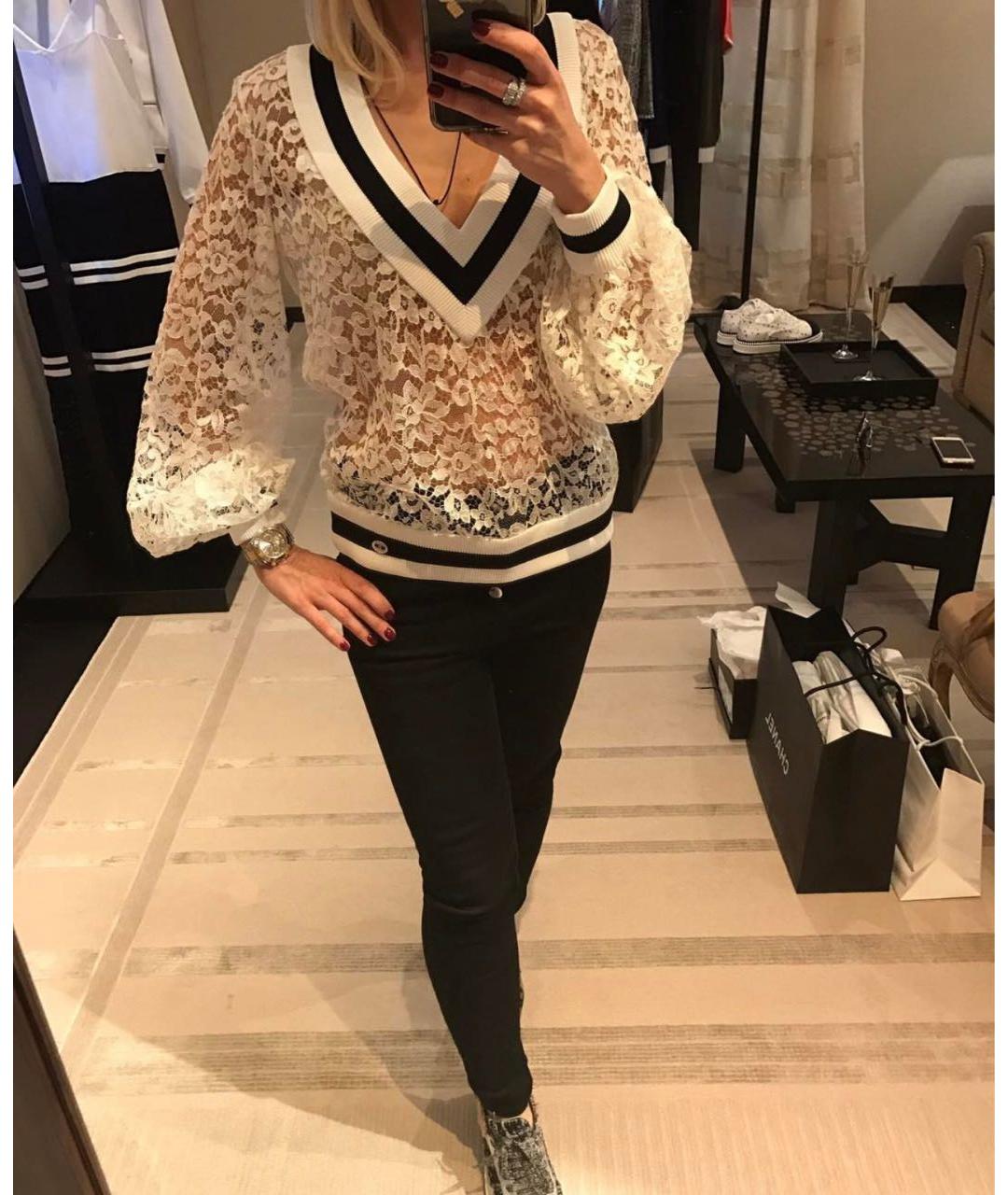 CHANEL Белая кружевная блузы, фото 8