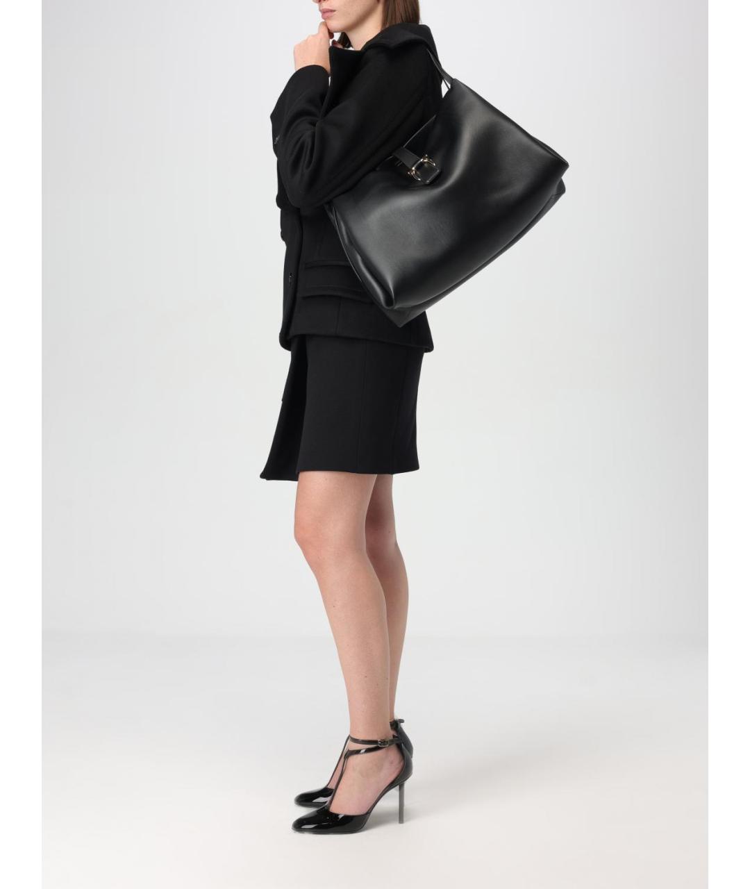 FERRAGAMO Черная кожаная сумка тоут, фото 2