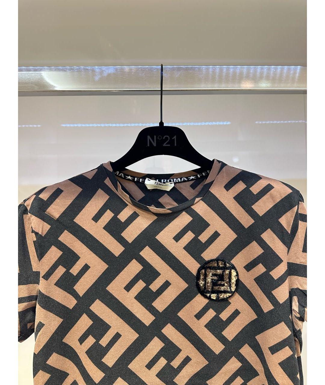 FENDI Коричневая хлопковая футболка, фото 2