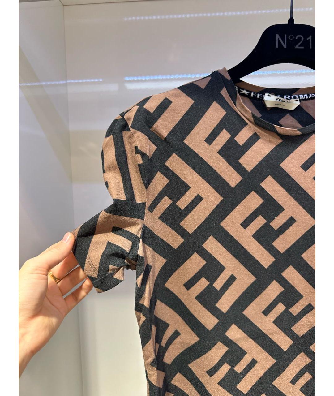 FENDI Коричневая хлопковая футболка, фото 3