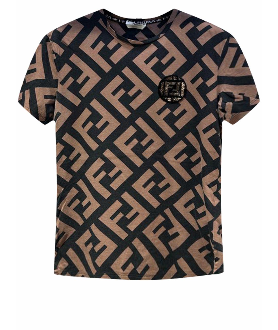 FENDI Коричневая хлопковая футболка, фото 1