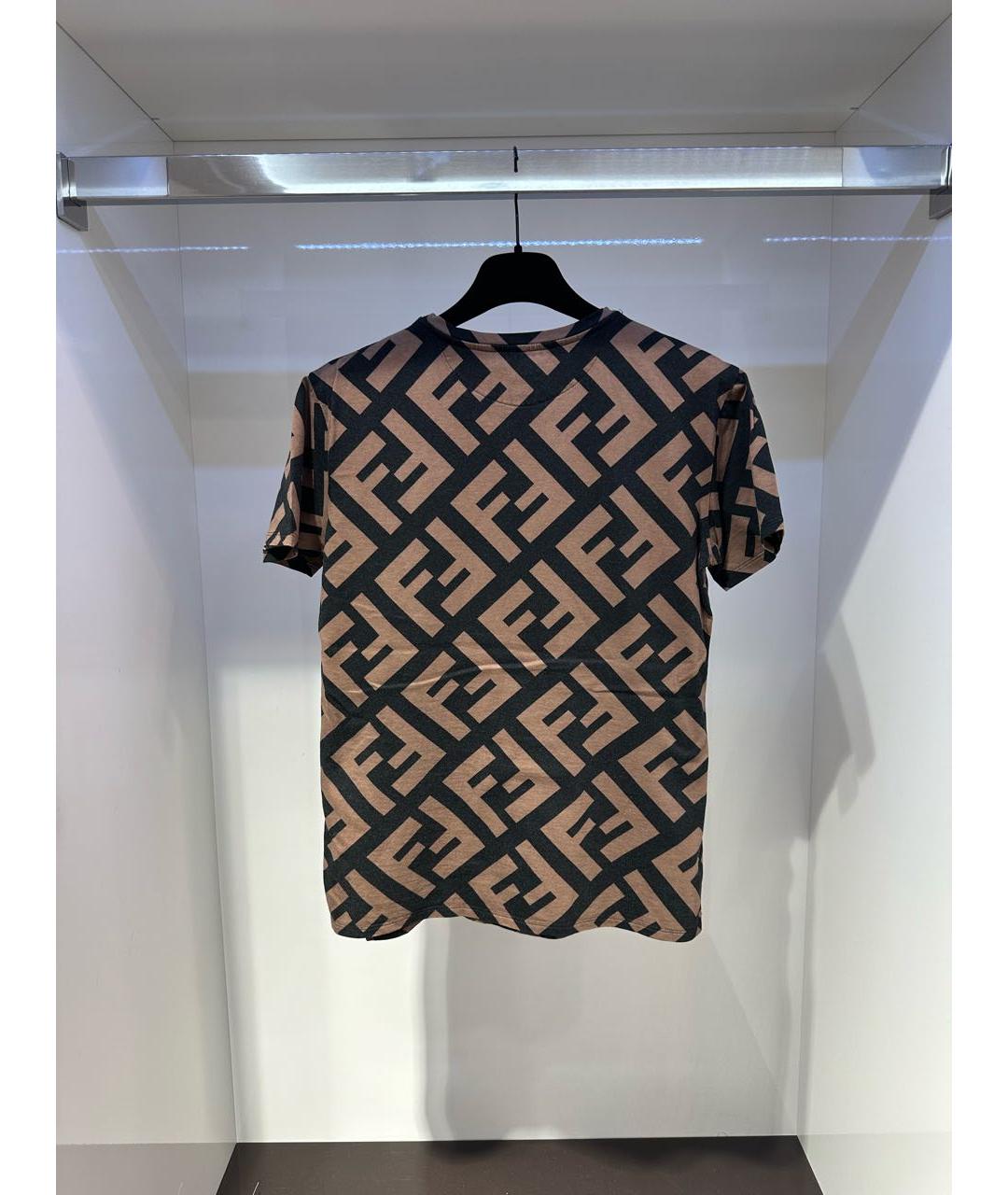 FENDI Коричневая хлопковая футболка, фото 4