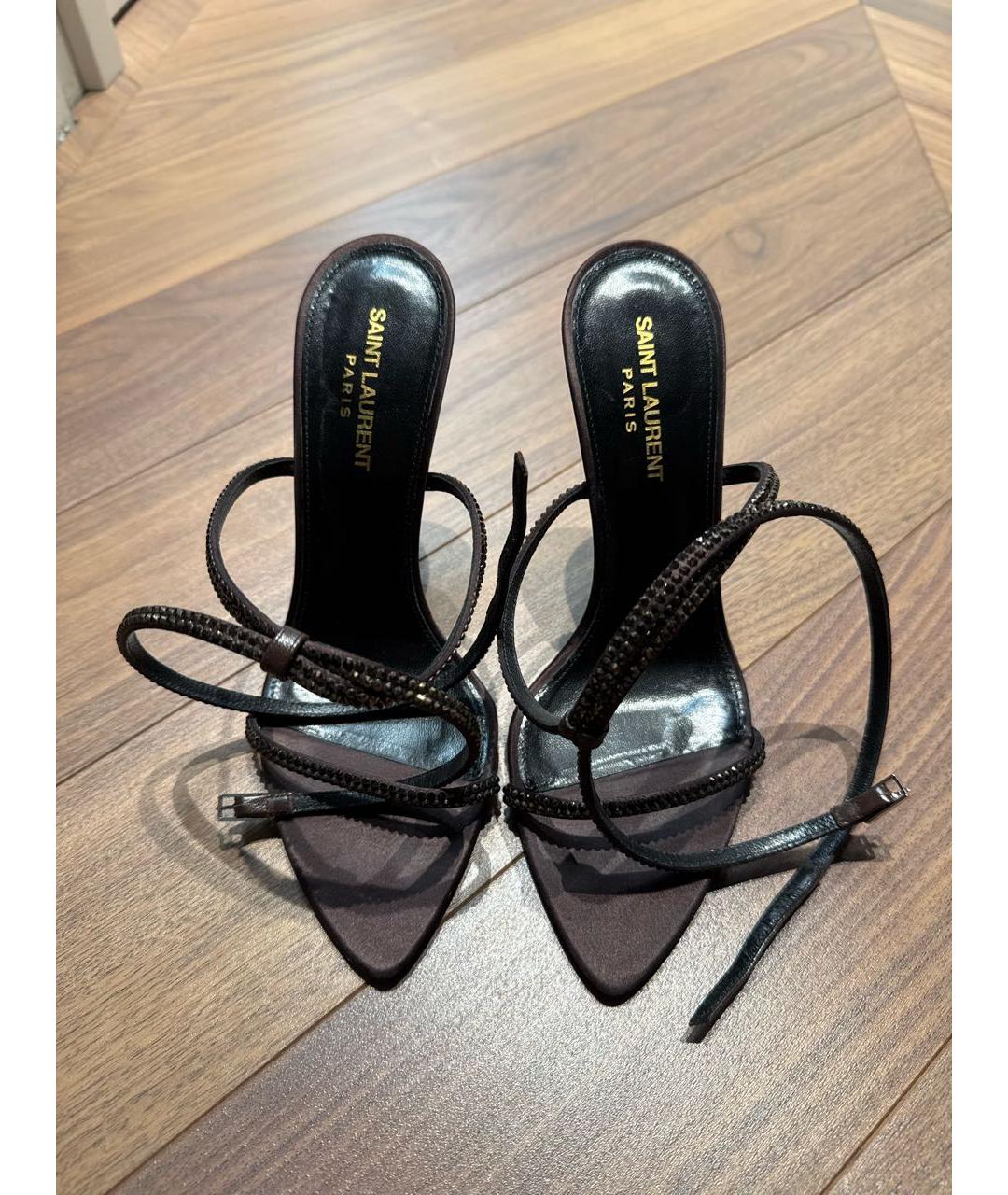 SAINT LAURENT Коричневые кожаные босоножки, фото 2