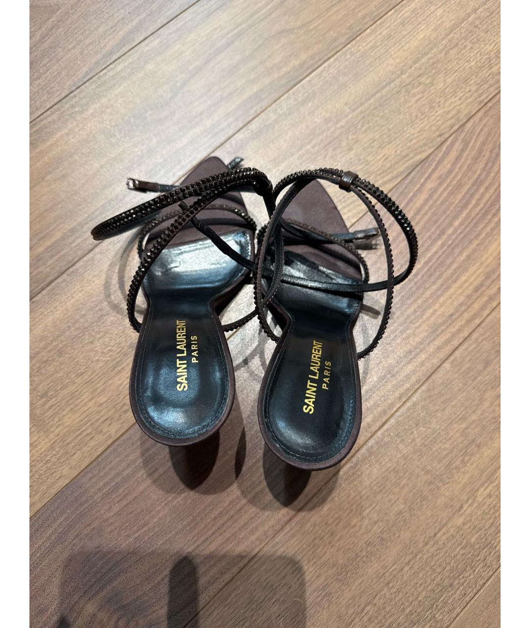 SAINT LAURENT Коричневые кожаные босоножки, фото 3