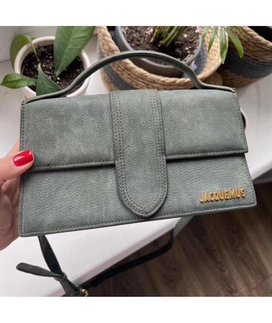 JACQUEMUS Хаки замшевая сумка с короткими ручками, фото 6