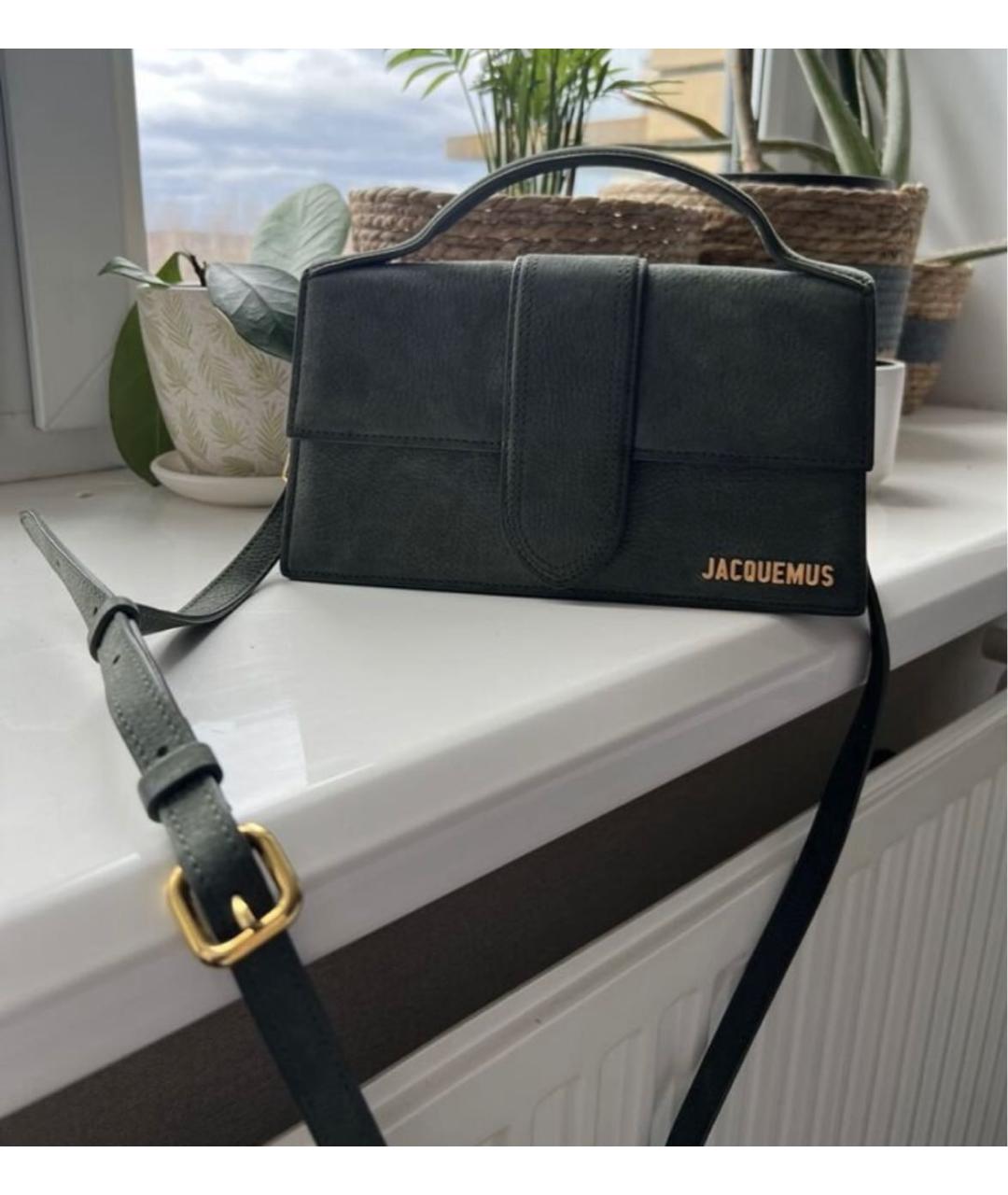 JACQUEMUS Хаки замшевая сумка с короткими ручками, фото 8