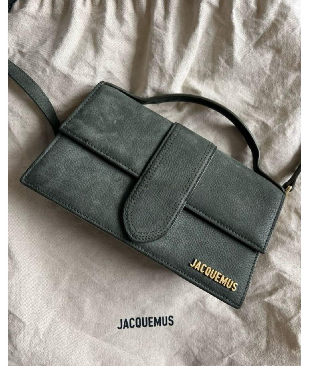 JACQUEMUS Хаки замшевая сумка с короткими ручками, фото 2