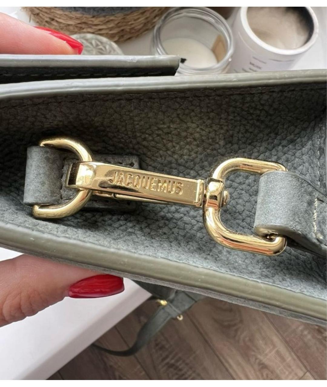 JACQUEMUS Хаки замшевая сумка с короткими ручками, фото 5
