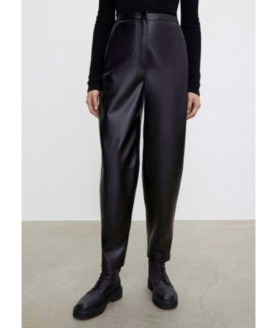 12 STOREEZ Черные кожаные прямые брюки, фото 3