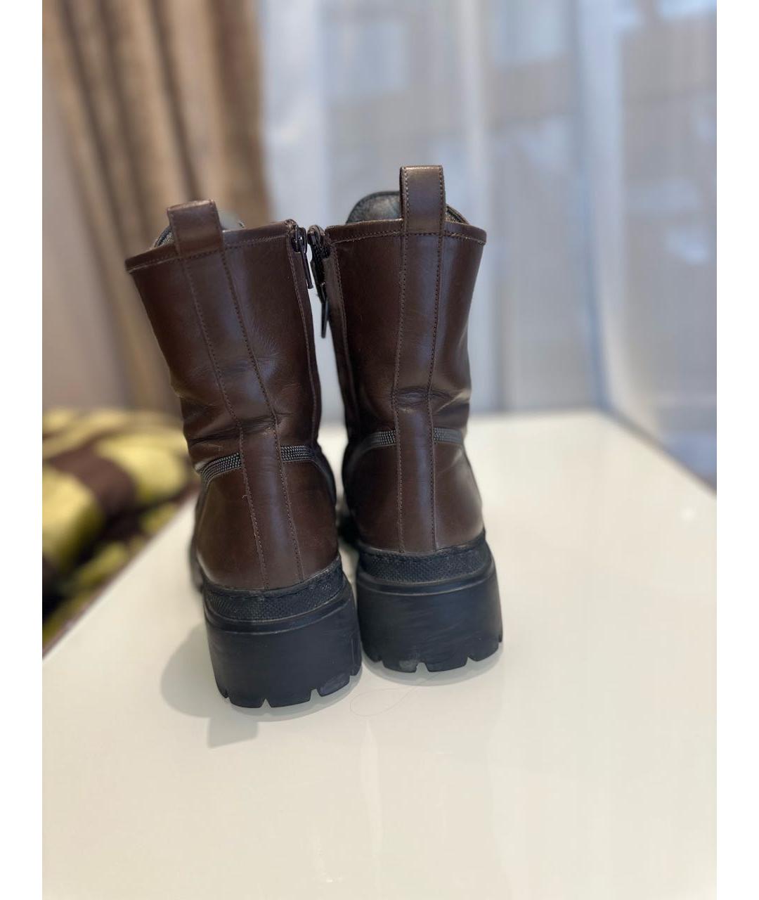 BRUNELLO CUCINELLI Коричневые кожаные ботинки, фото 4