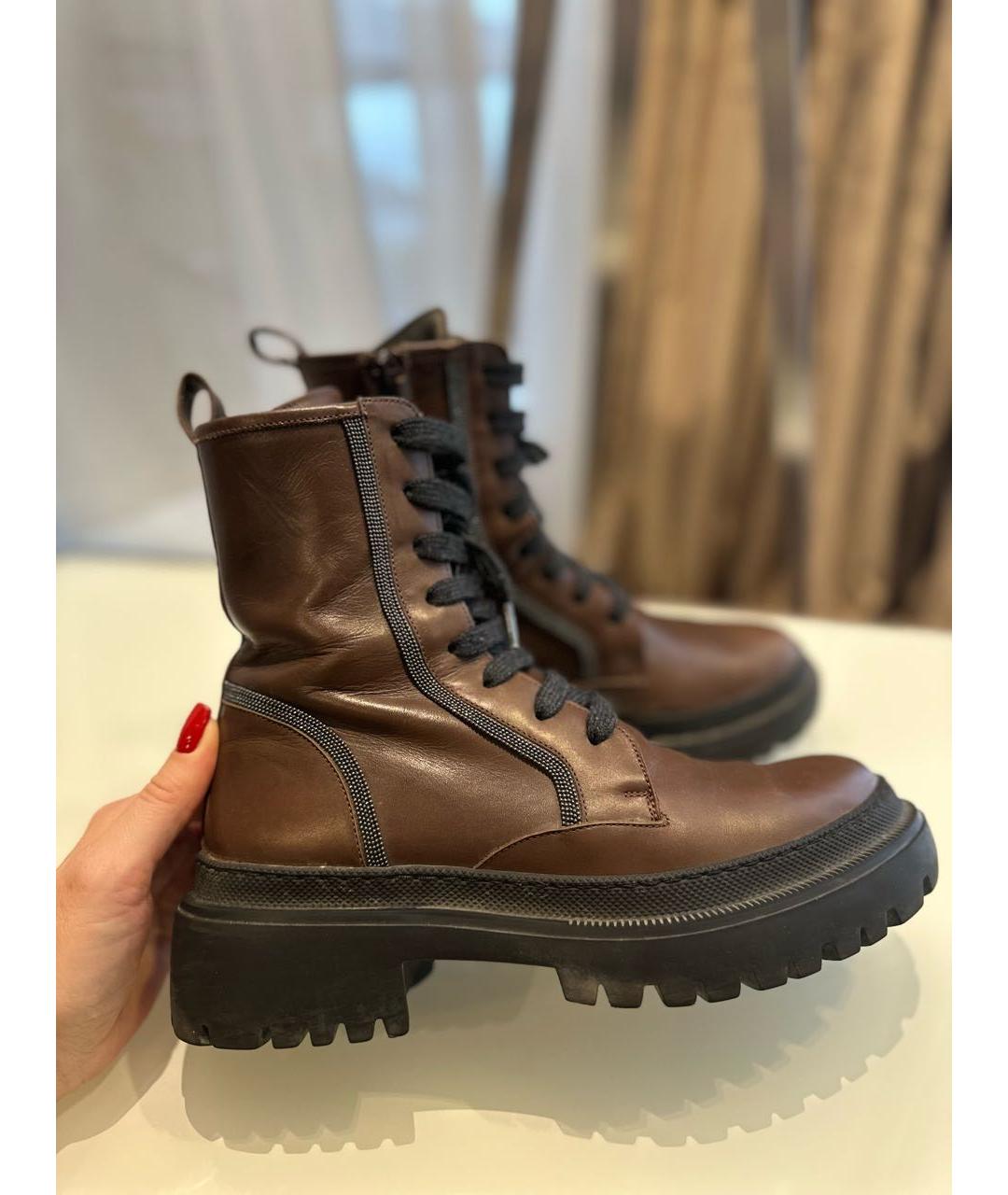 BRUNELLO CUCINELLI Коричневые кожаные ботинки, фото 8