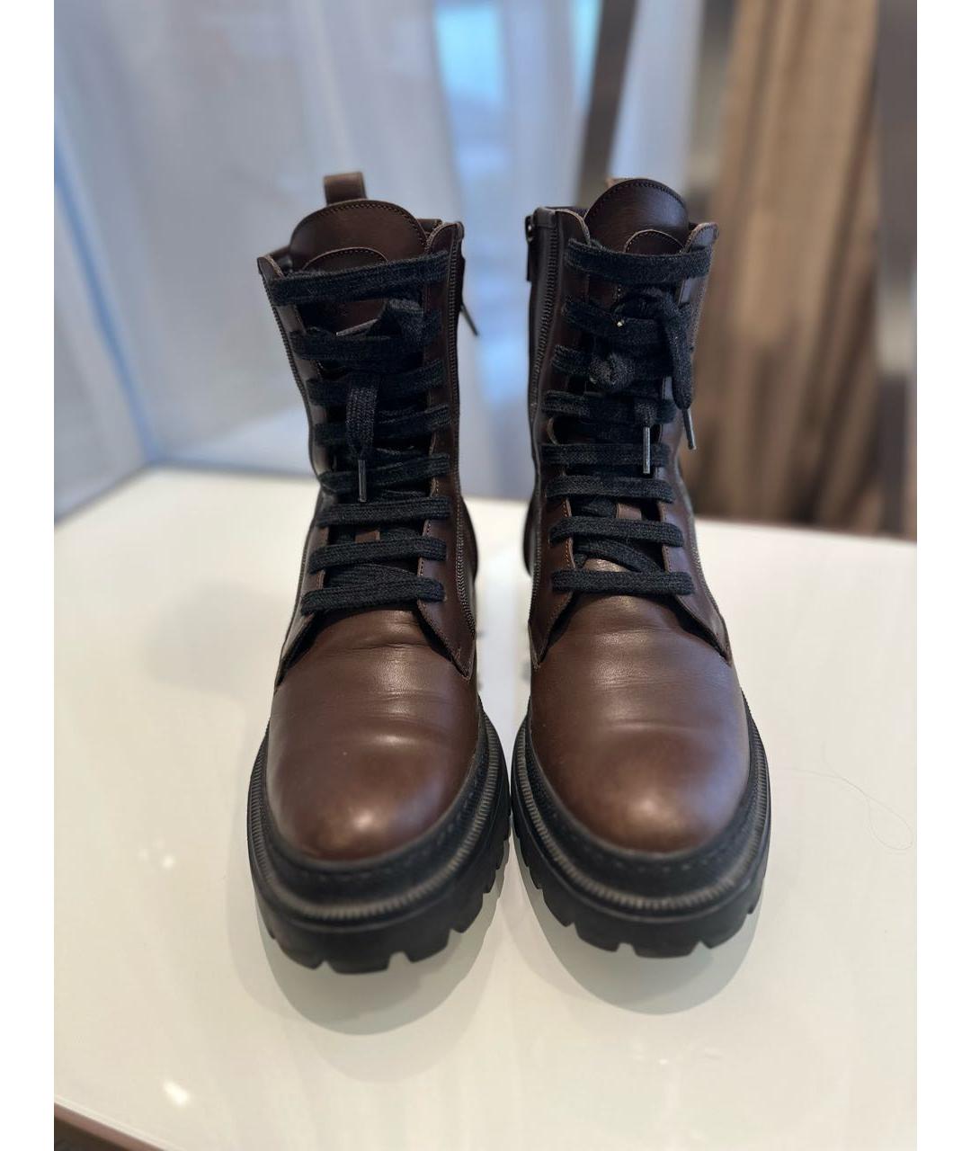 BRUNELLO CUCINELLI Коричневые кожаные ботинки, фото 2