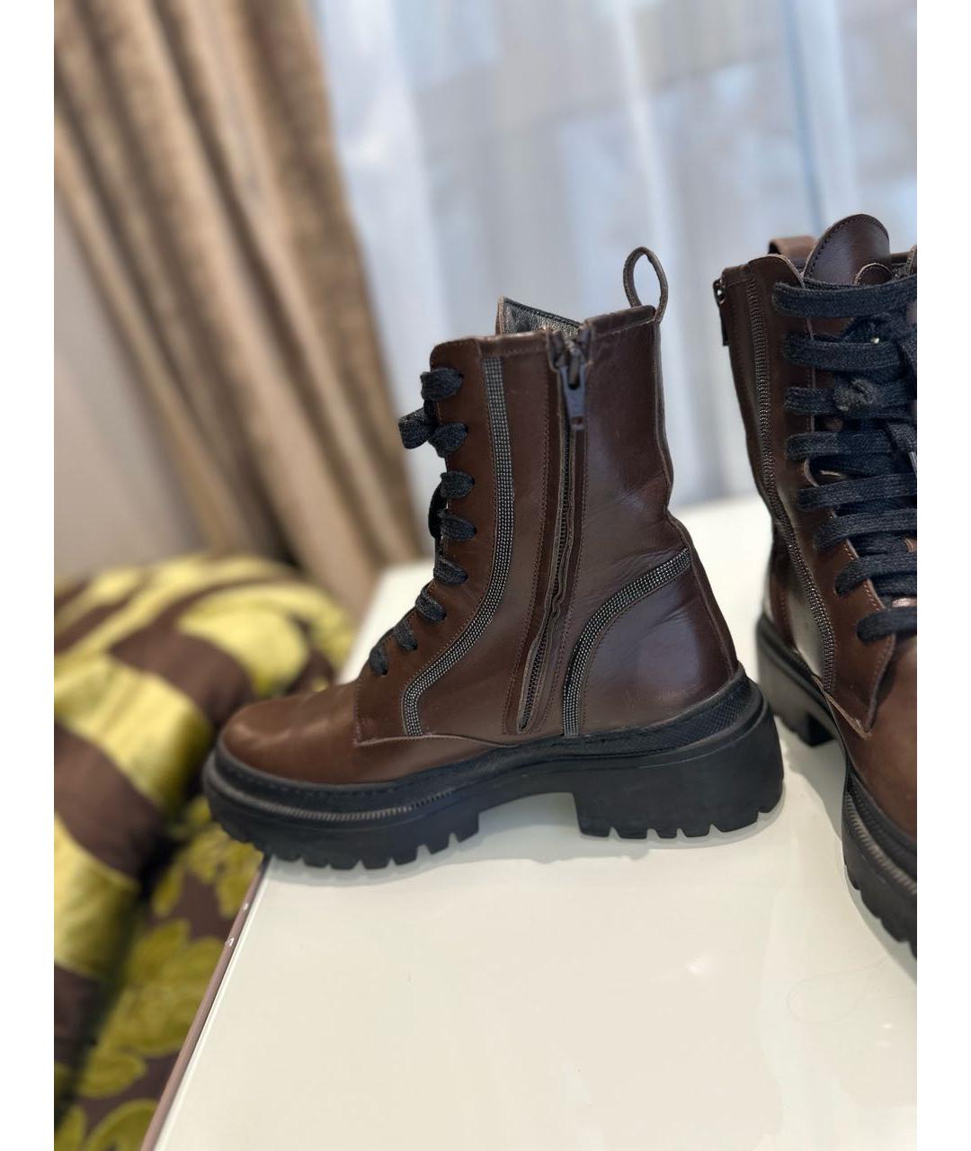 BRUNELLO CUCINELLI Коричневые кожаные ботинки, фото 7