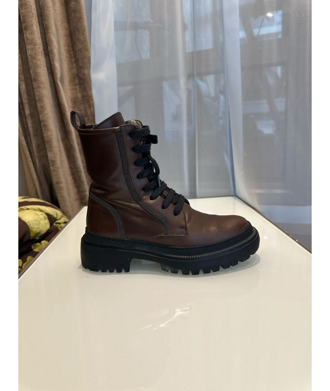 BRUNELLO CUCINELLI Коричневые кожаные ботинки, фото 9