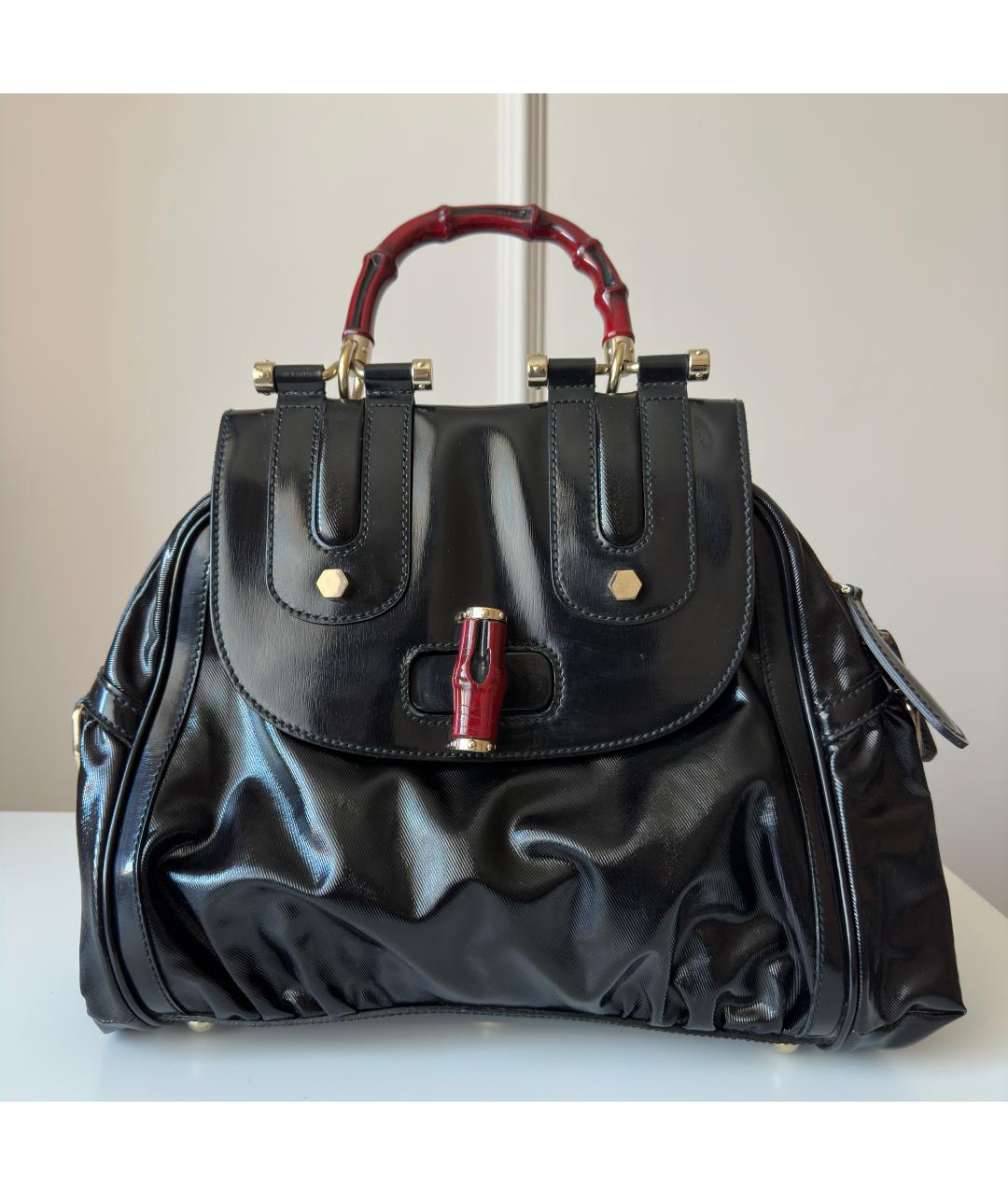 GUCCI Черная сумка с короткими ручками из лакированной кожи, фото 10