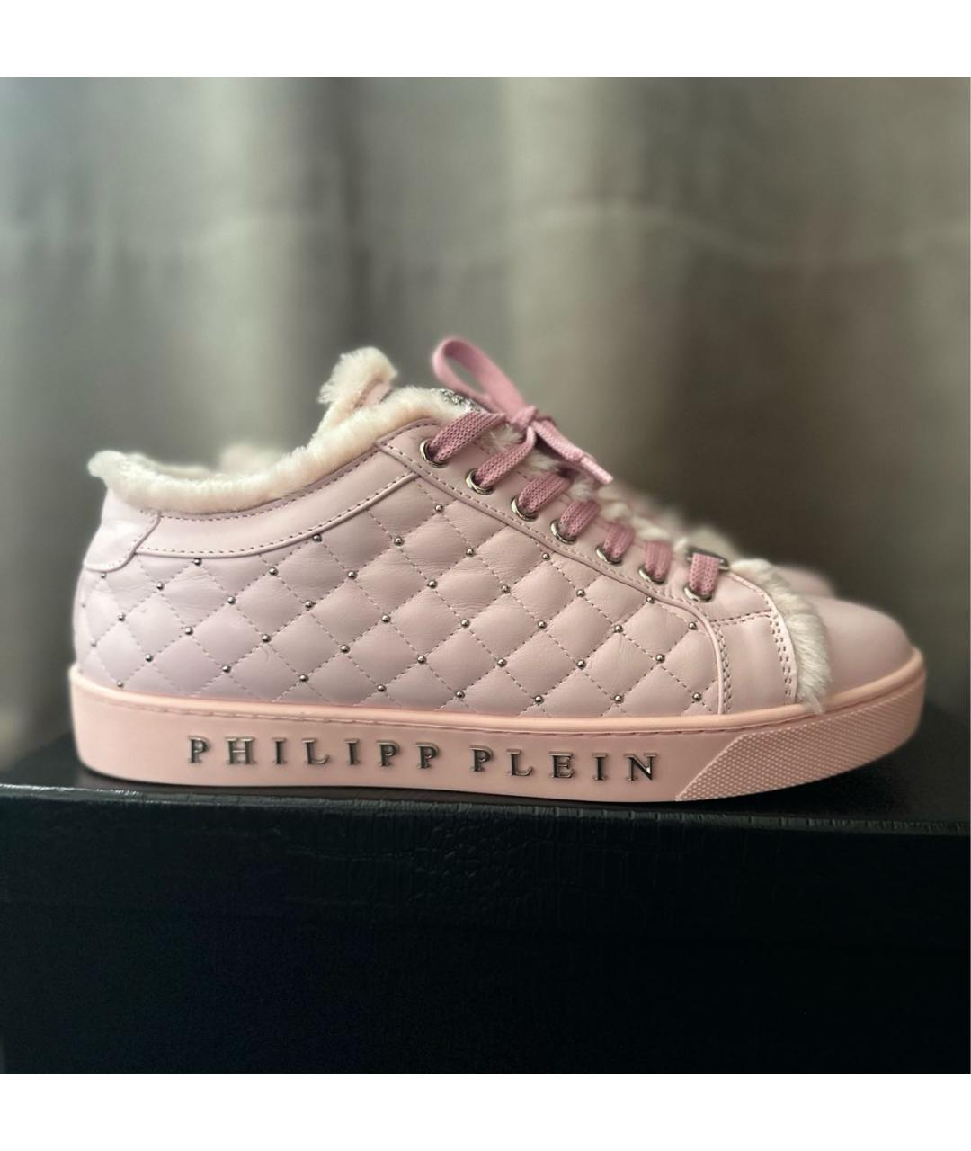 PHILIPP PLEIN Розовые кожаные кеды, фото 9