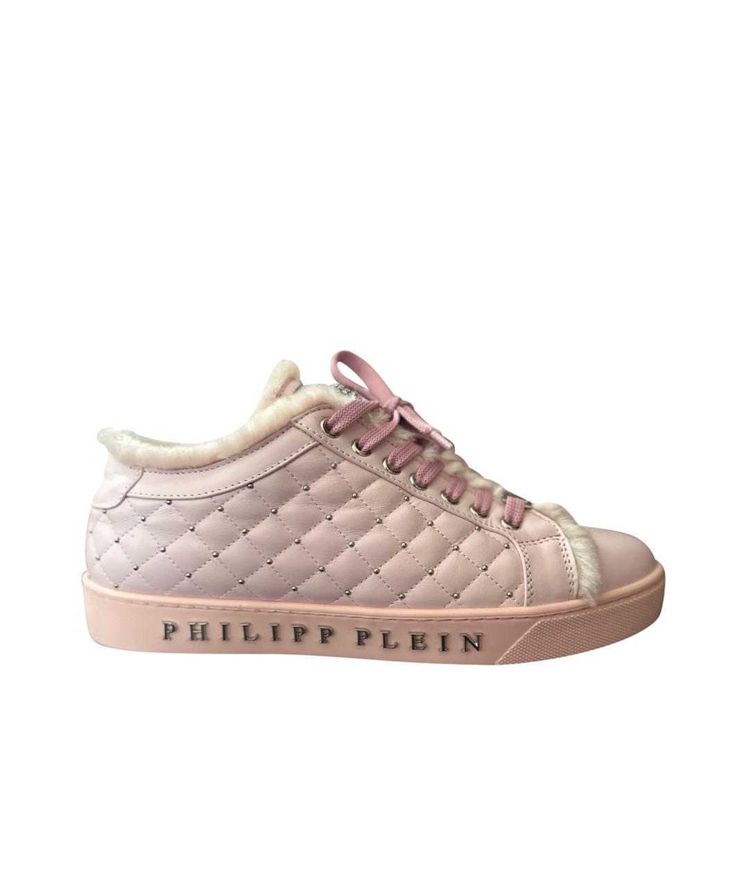 PHILIPP PLEIN Розовые кожаные кеды, фото 1