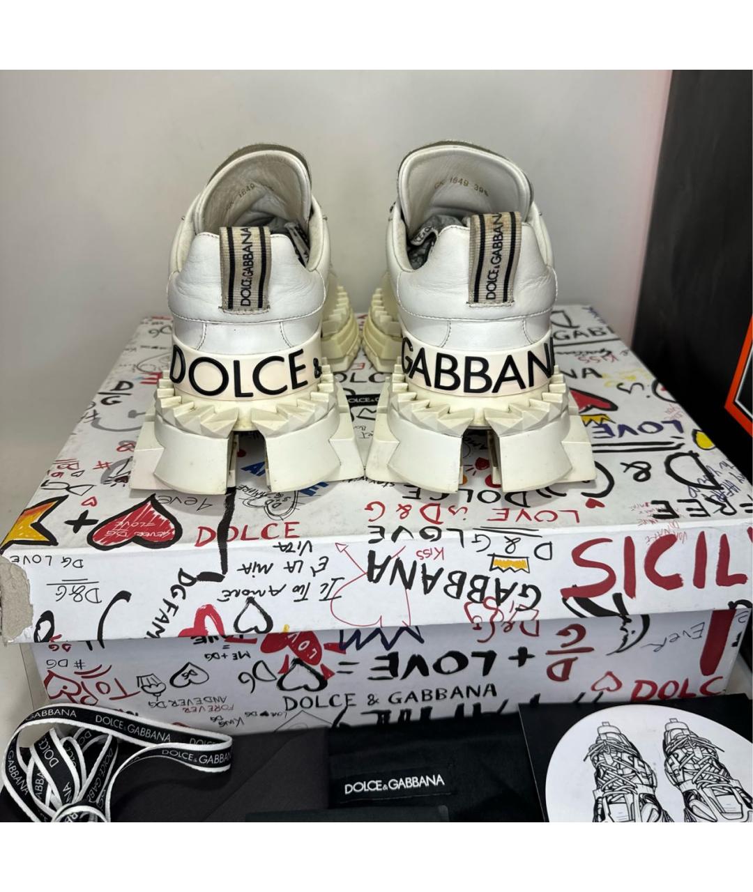 DOLCE&GABBANA Белые кожаные кроссовки, фото 4