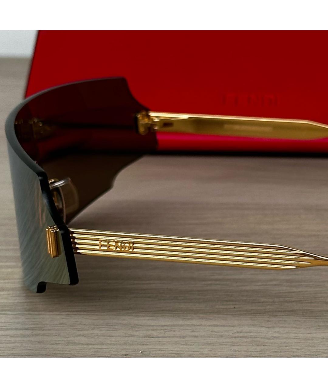 FENDI Золотые металлические солнцезащитные очки, фото 3